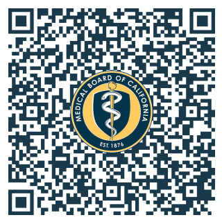 QR code for the Medical Board of California license check and complaint page